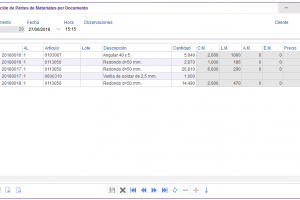 introduccion de parte de materiales por documento