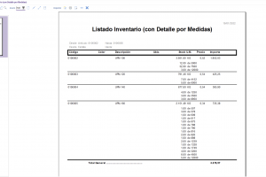 Impreso listado inventario